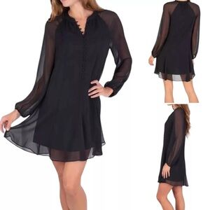 Joie Black Chiffon Blouson Sleeve Mini Dress